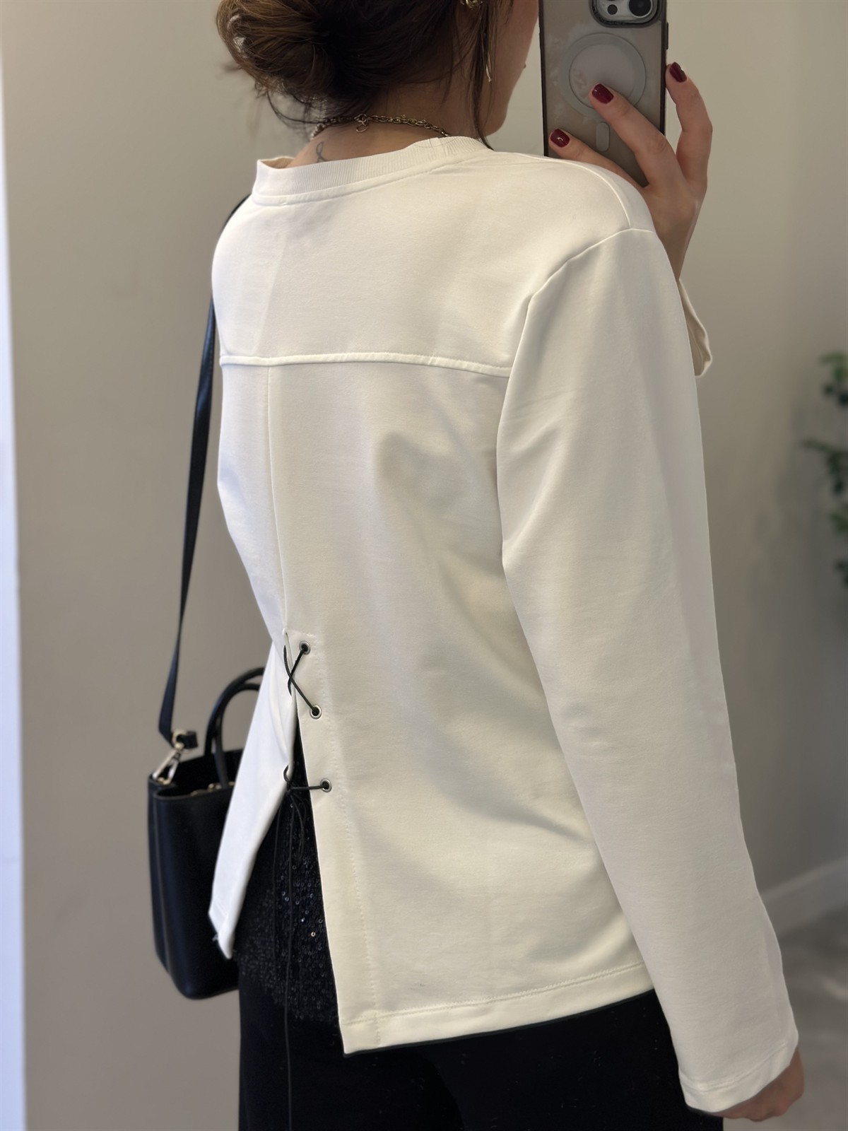 Yazı Baskılı Sweatshirt - Ekru