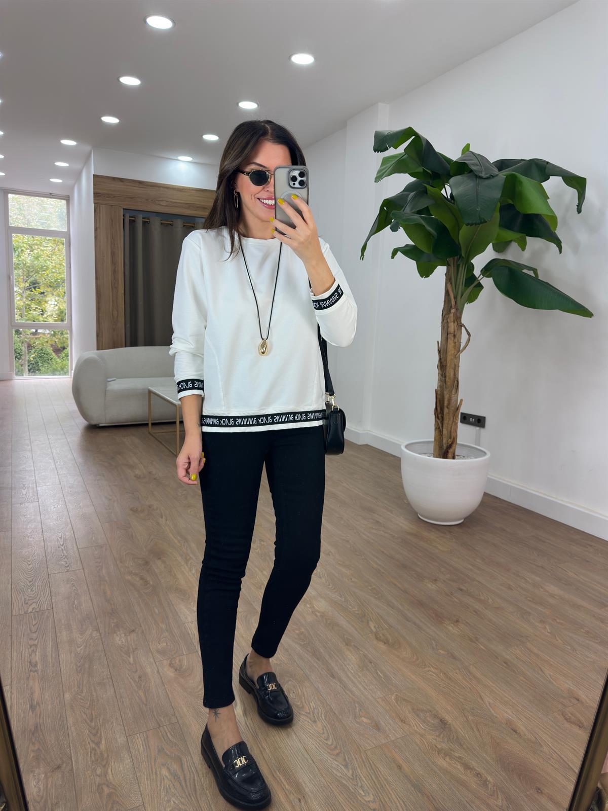 Yazılı Basic Sweathirt - Beyaz