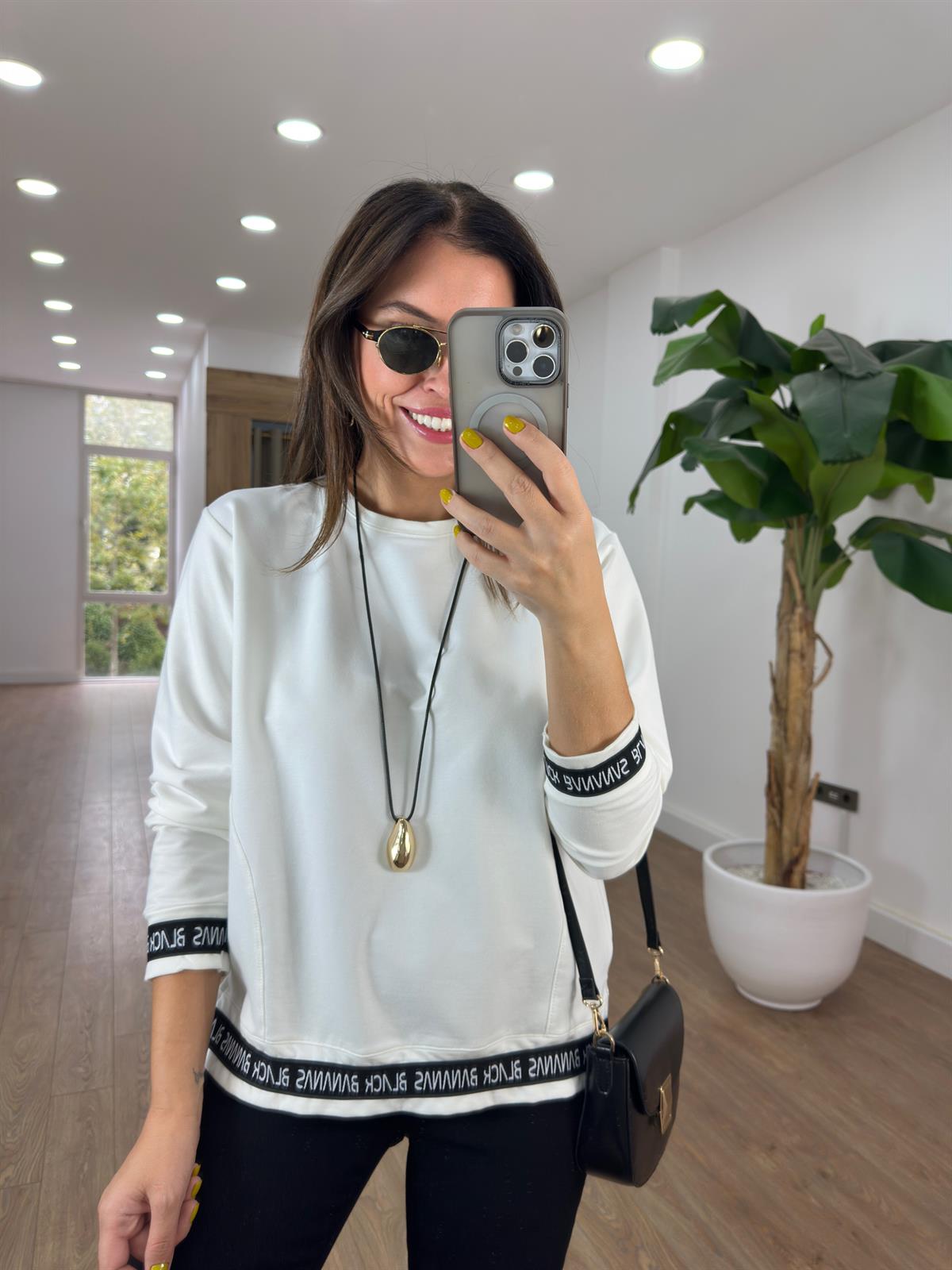 Yazılı Basic Sweathirt - Beyaz