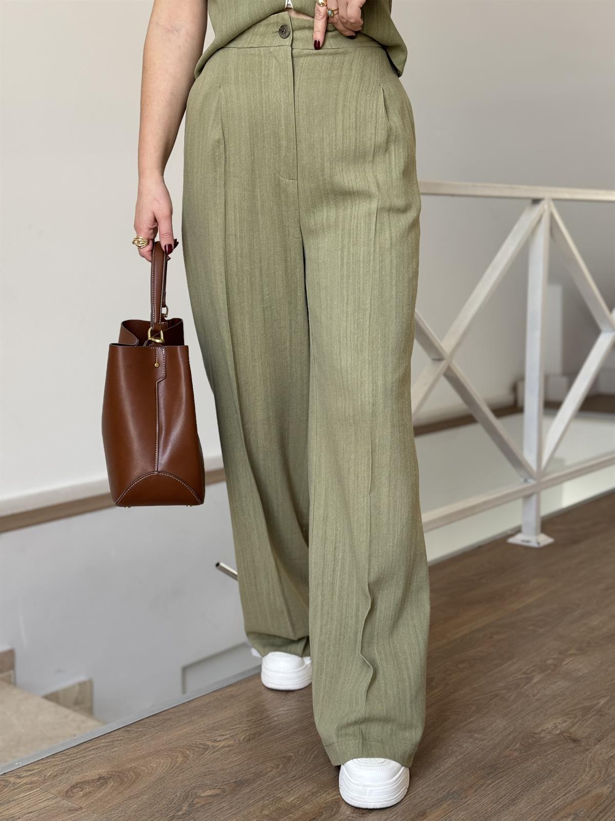 Yeleği Biyeli %100 Keten Premium Takım - Yeşil