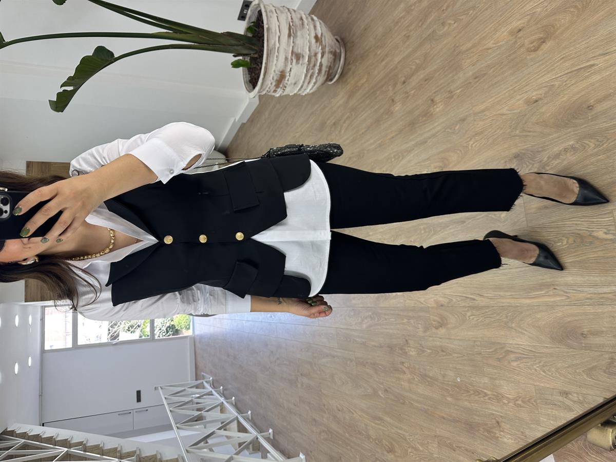 Yelek Garnili Gold Düğmeli Tasarım Gömlek