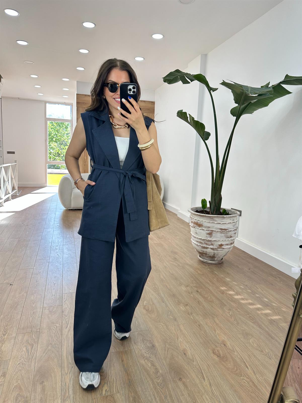 Yelekli Keten Takım-Lacivert