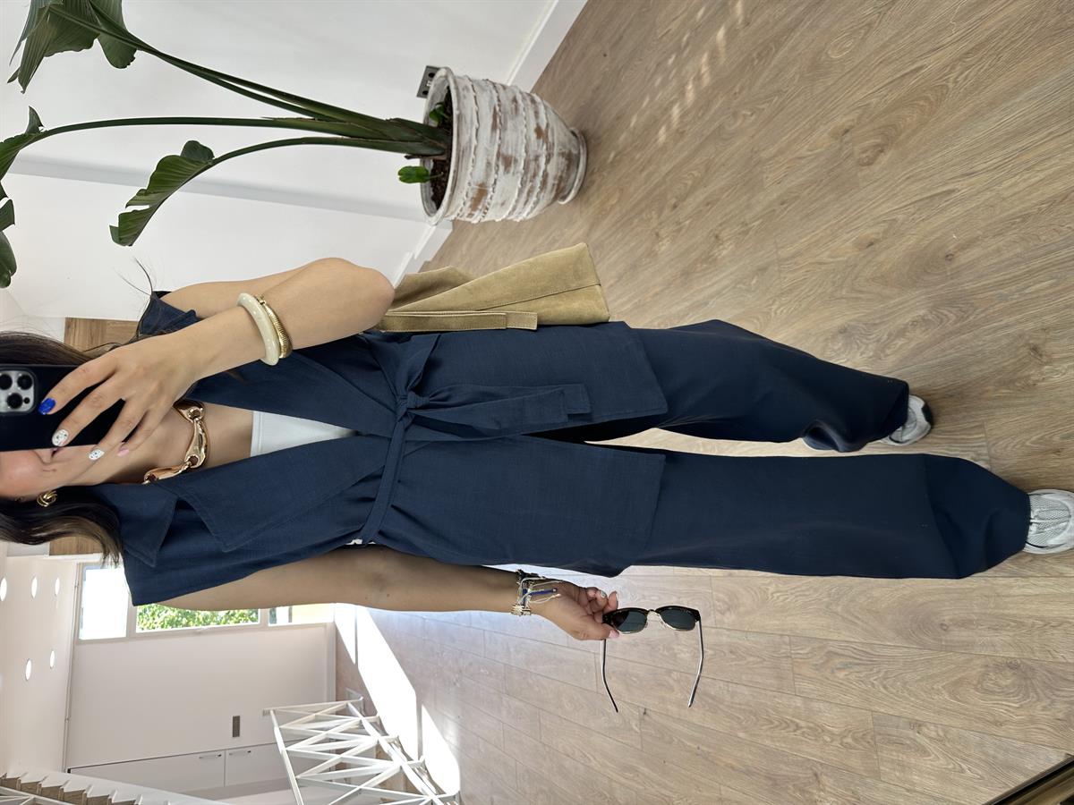 Yelekli Keten Takım-Lacivert