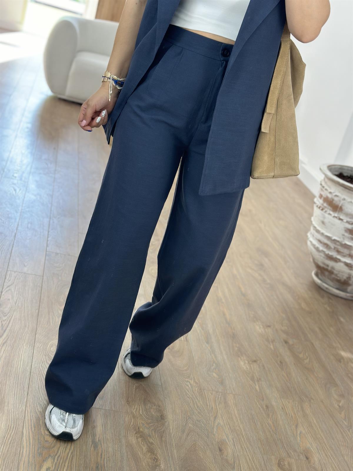 Yelekli Keten Takım-Lacivert