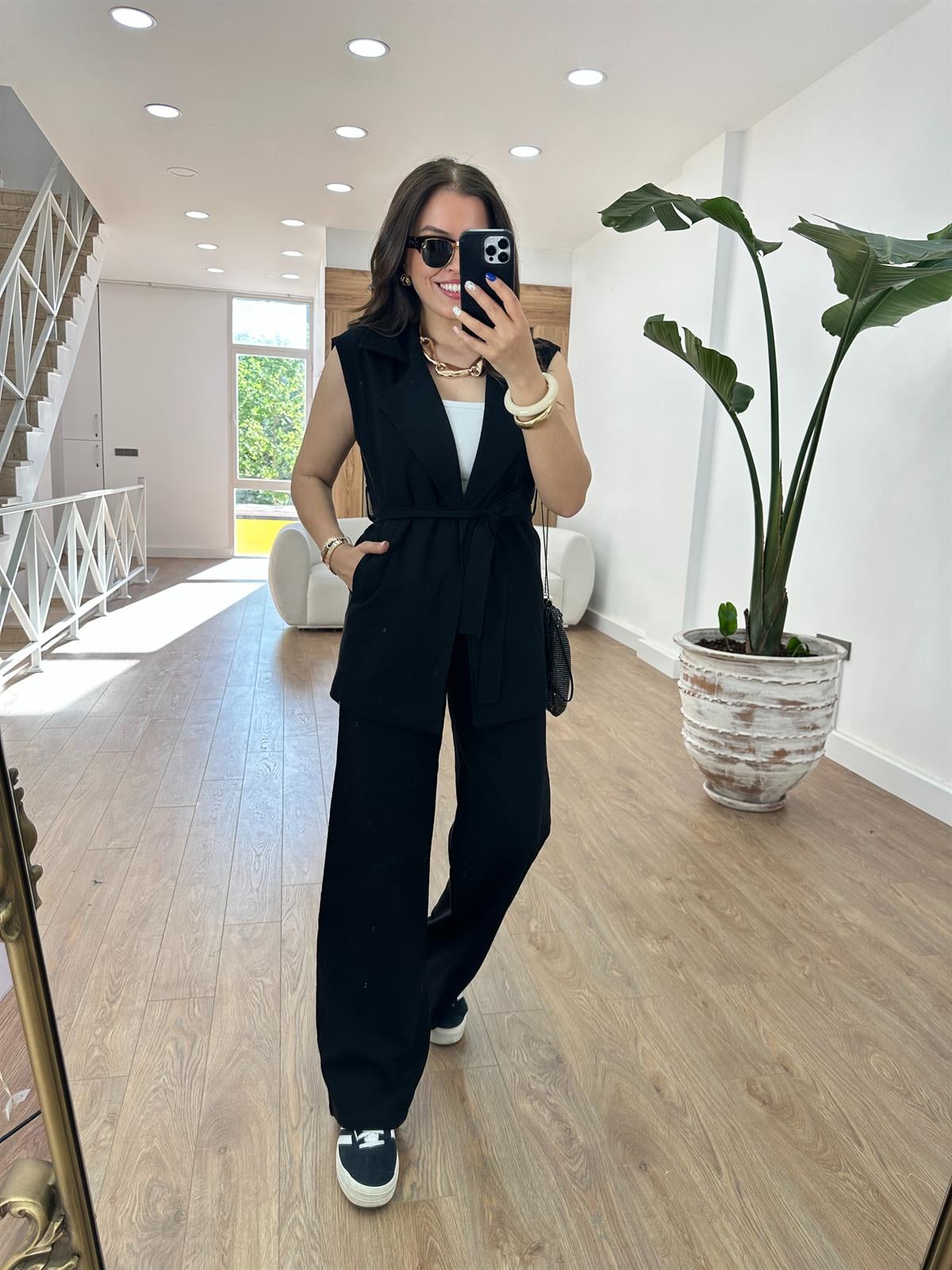 Yelekli Keten Takım-Siyah