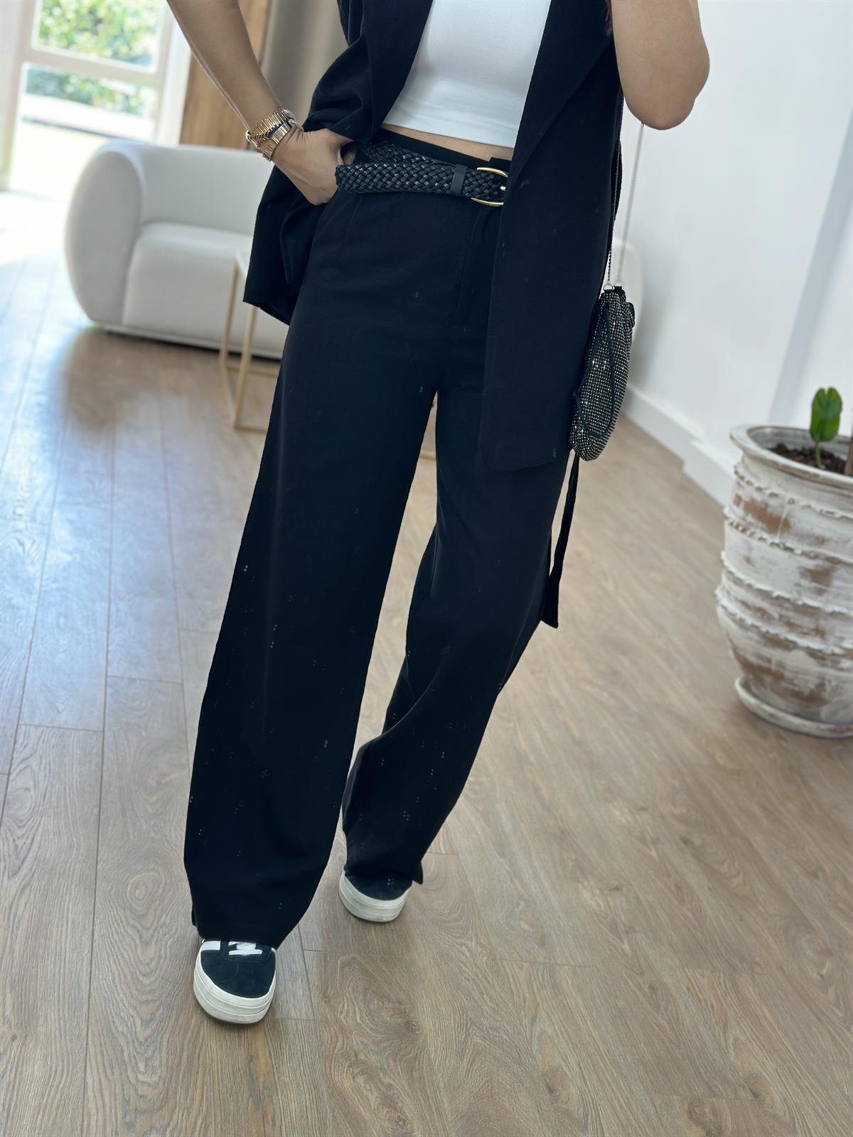 Yelekli Keten Takım-Siyah