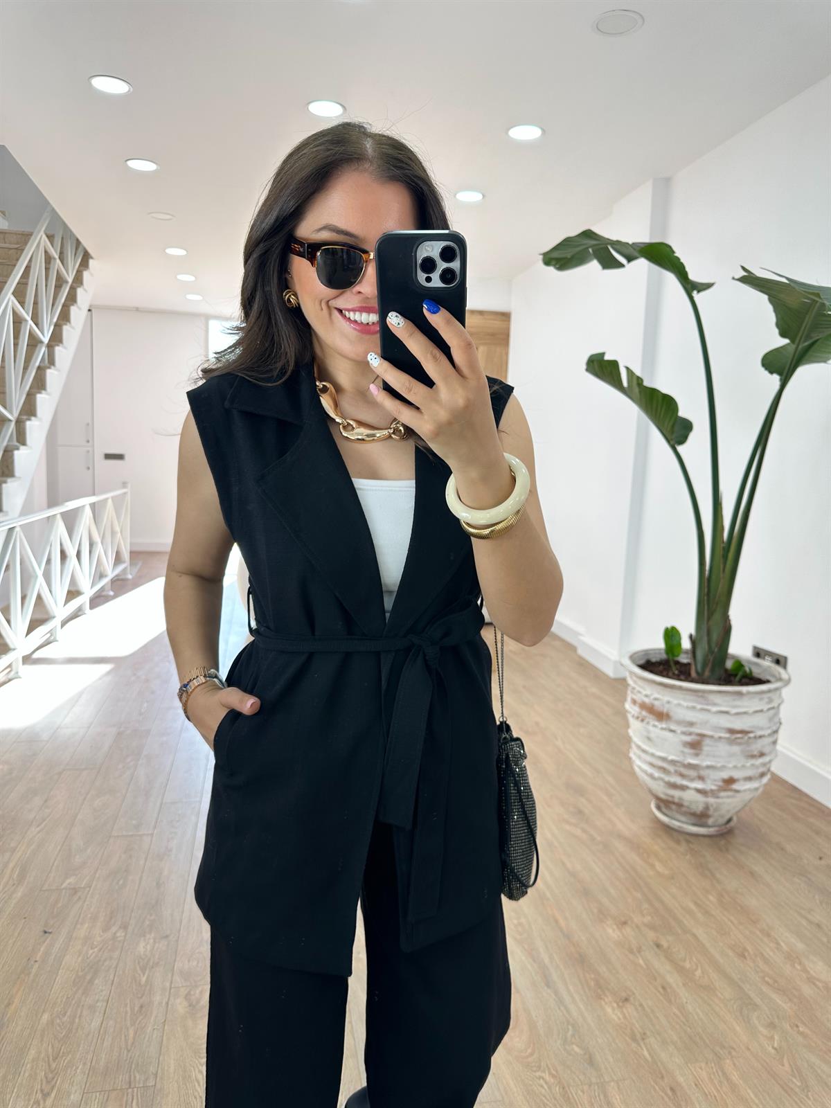 Yelekli Keten Takım-Siyah