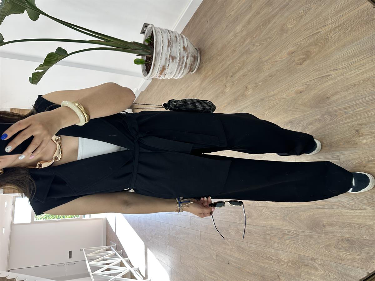 Yelekli Keten Takım-Siyah