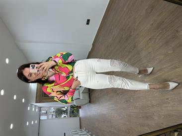 Yırtıklı Mom Jean-Ekru