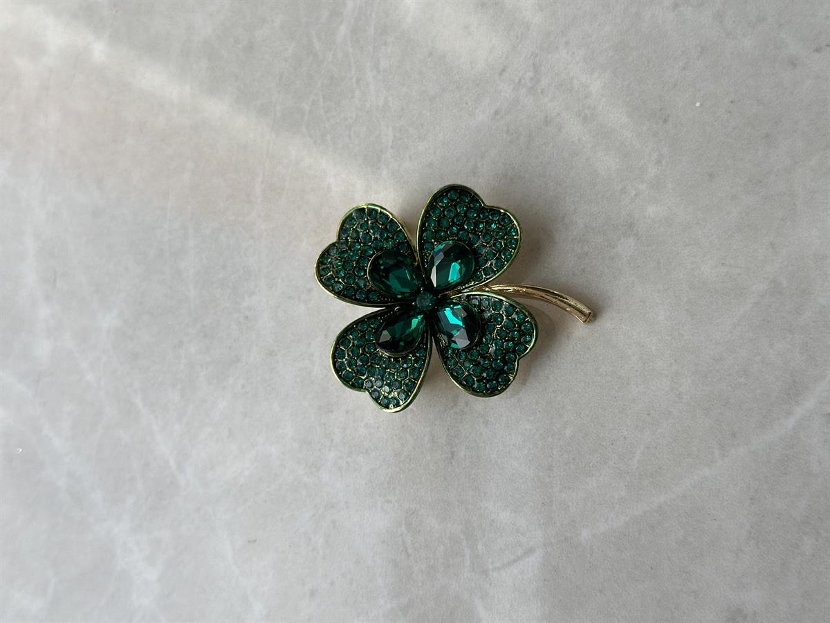 Yonca Tasarım Taşlı Yeşil Broş