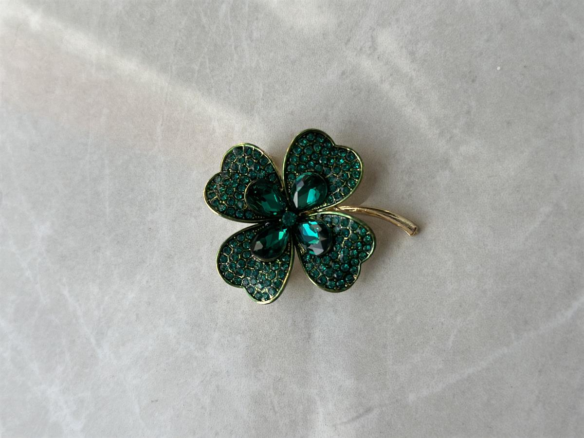 Yonca Tasarım Taşlı Yeşil Broş