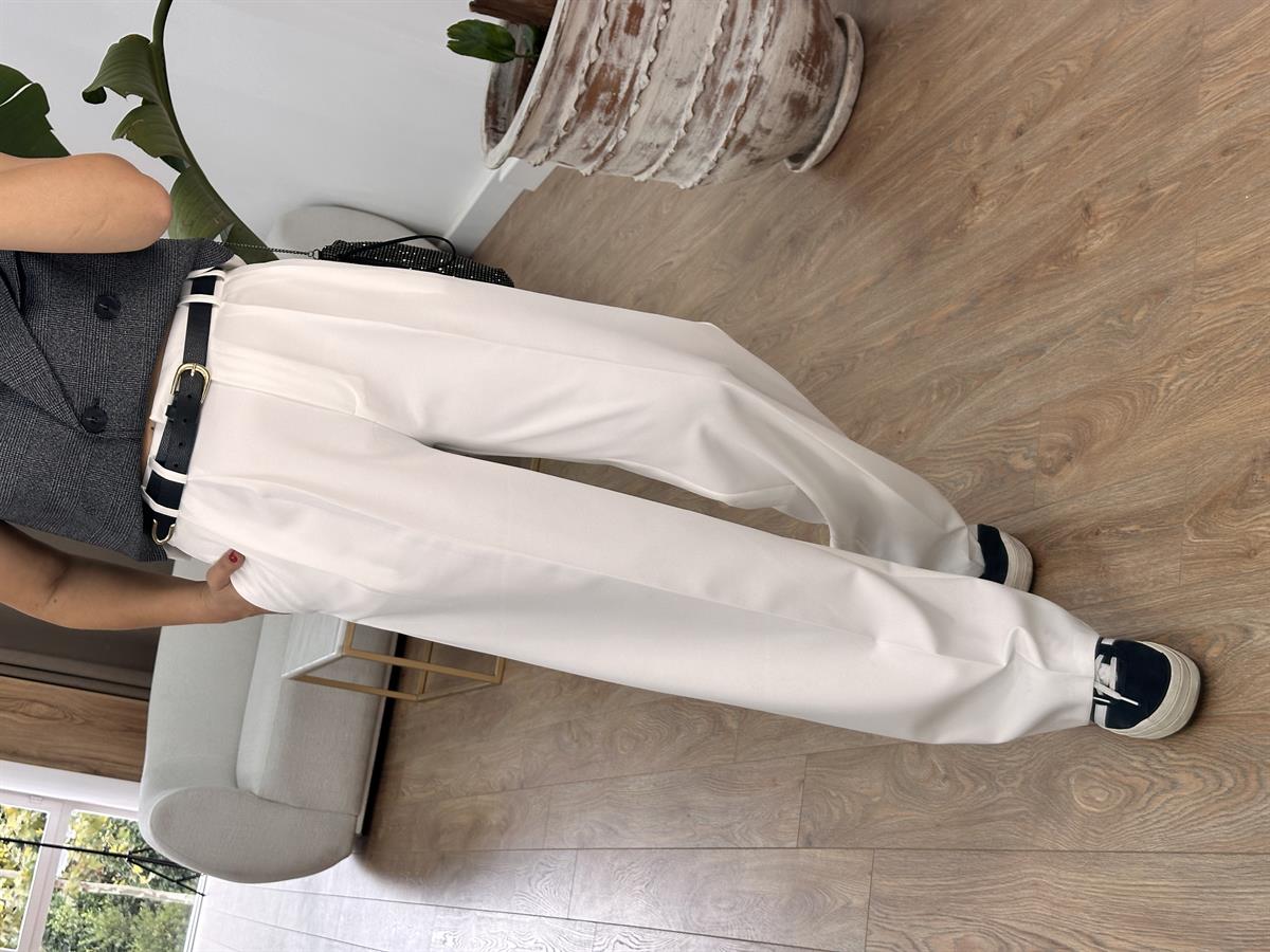 Yüksek Bel Bol Paça Palazzo Pantolon - Beyaz