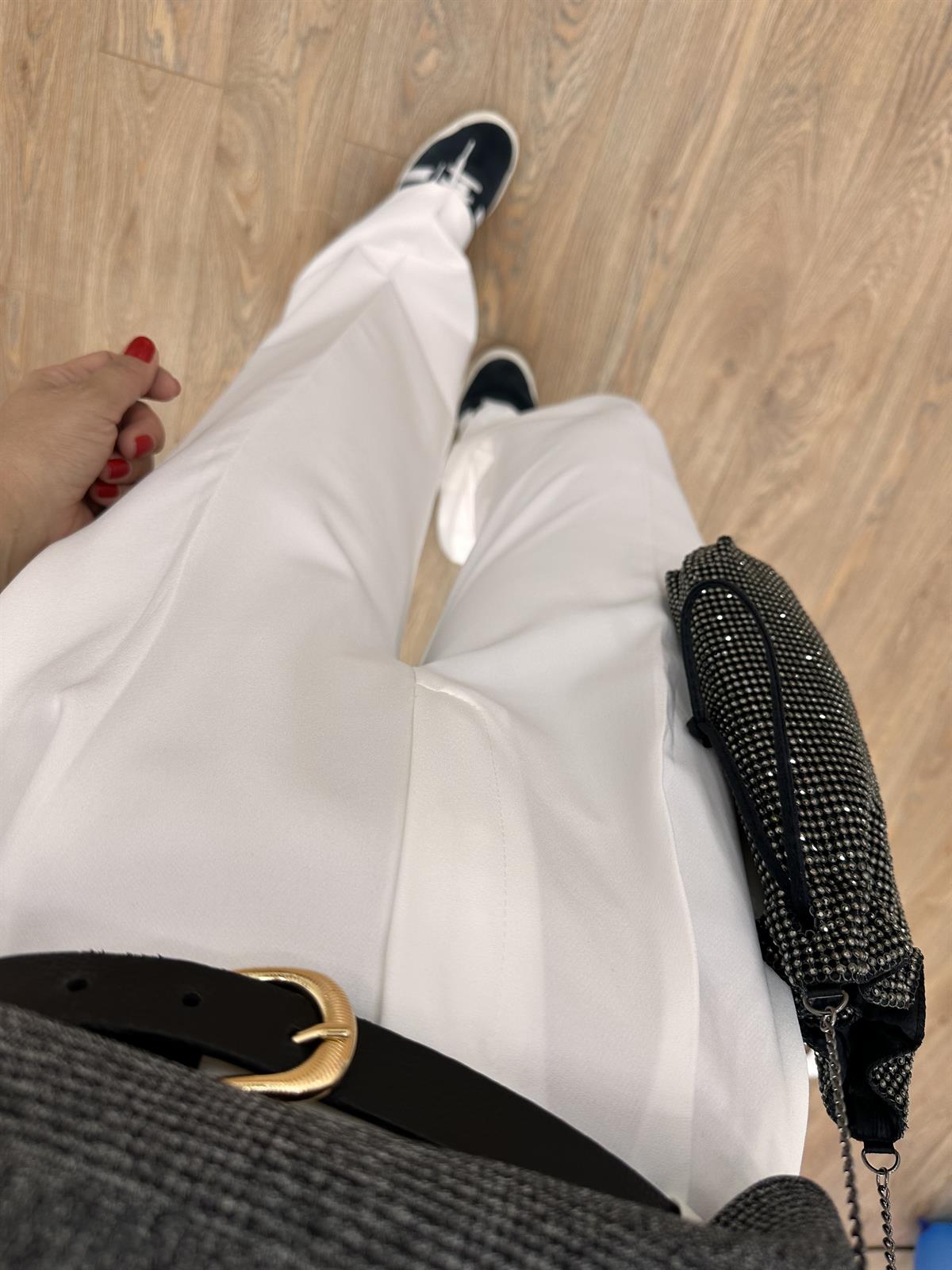 Yüksek Bel Bol Paça Palazzo Pantolon - Beyaz