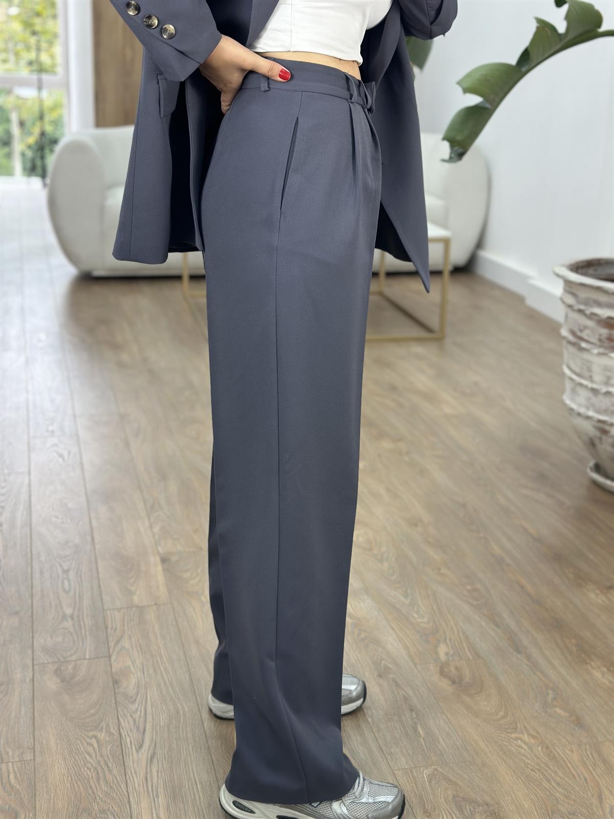 Yüksek Bel Bol Paça Palazzo Pantolon - Füme