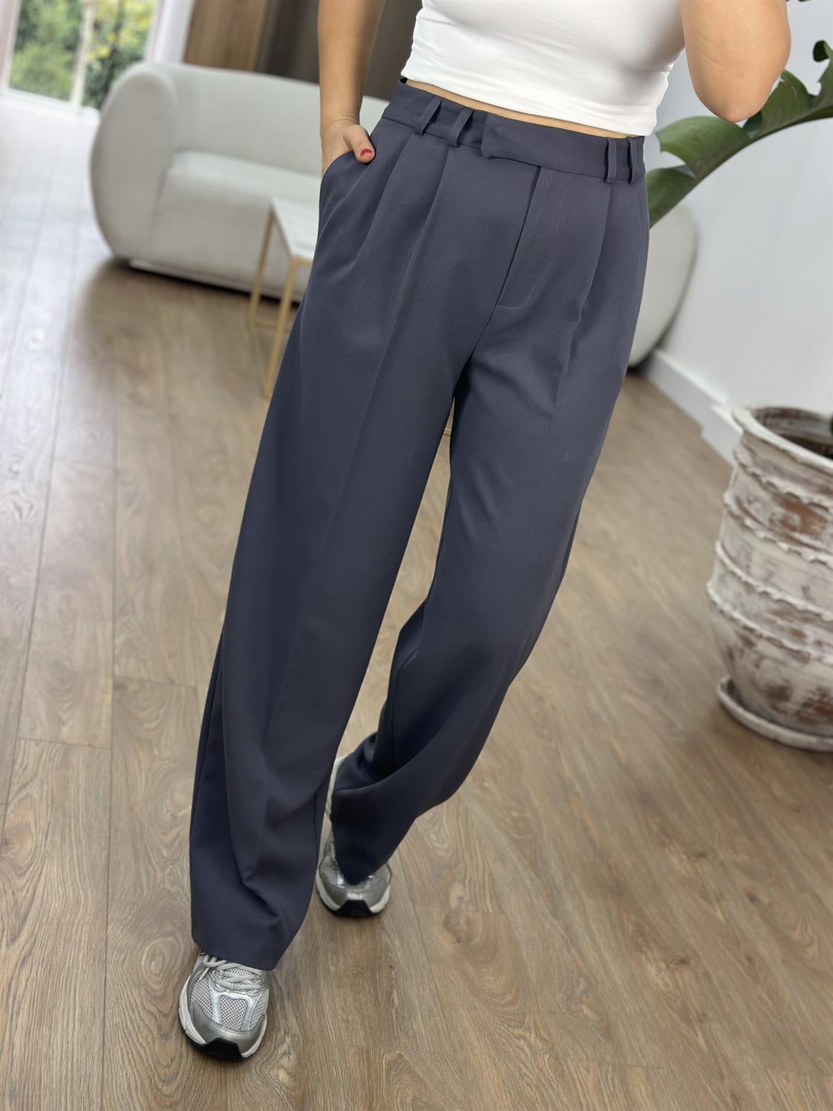 Yüksek Bel Bol Paça Palazzo Pantolon - Füme