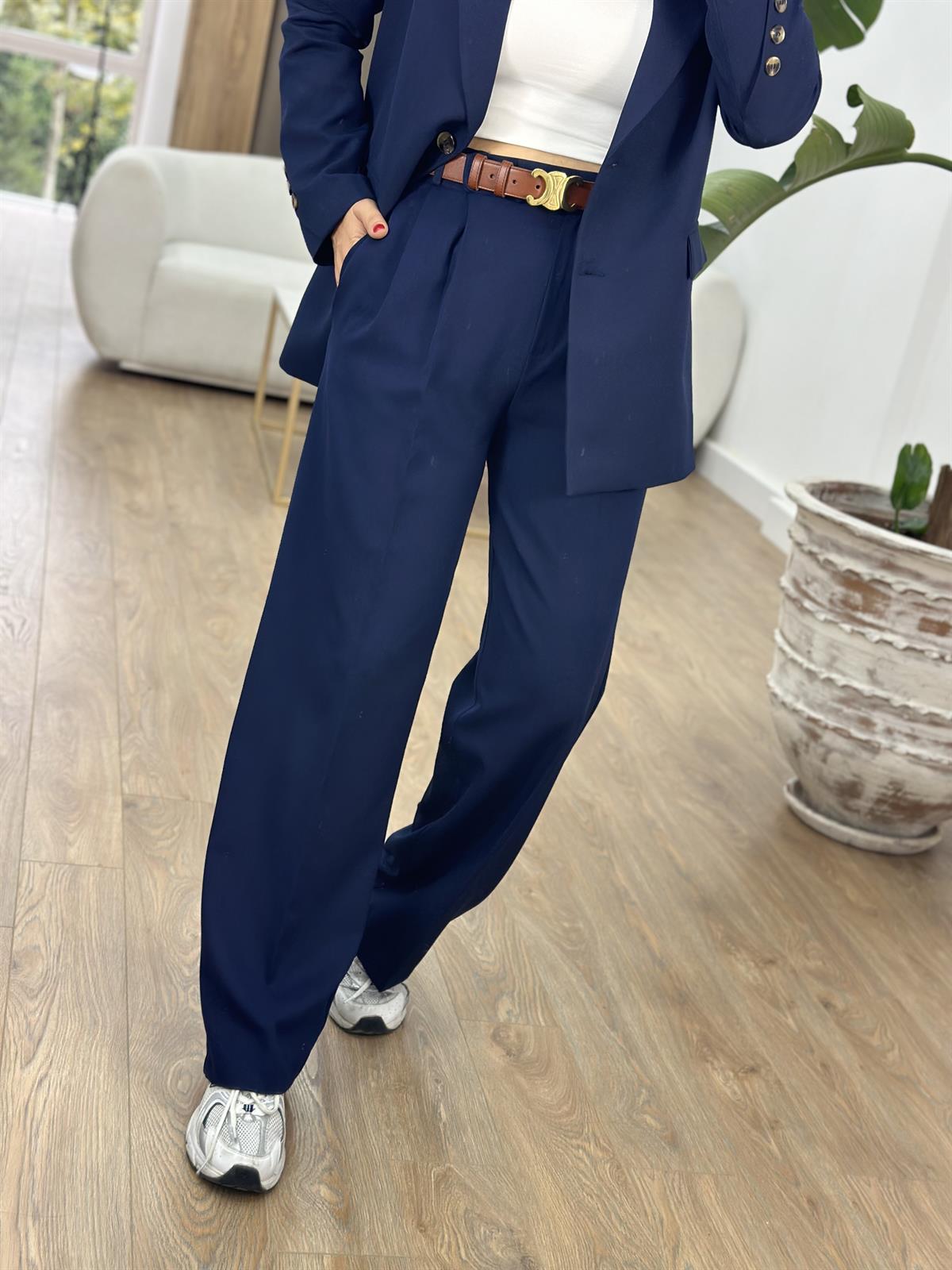 Yüksek Bel Bol Paça Palazzo Pantolon - Lacivert