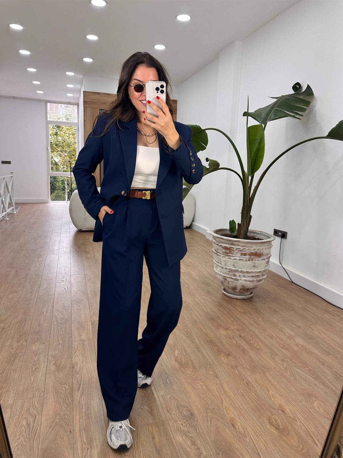 Yüksek Bel Bol Paça Palazzo Pantolon - Lacivert