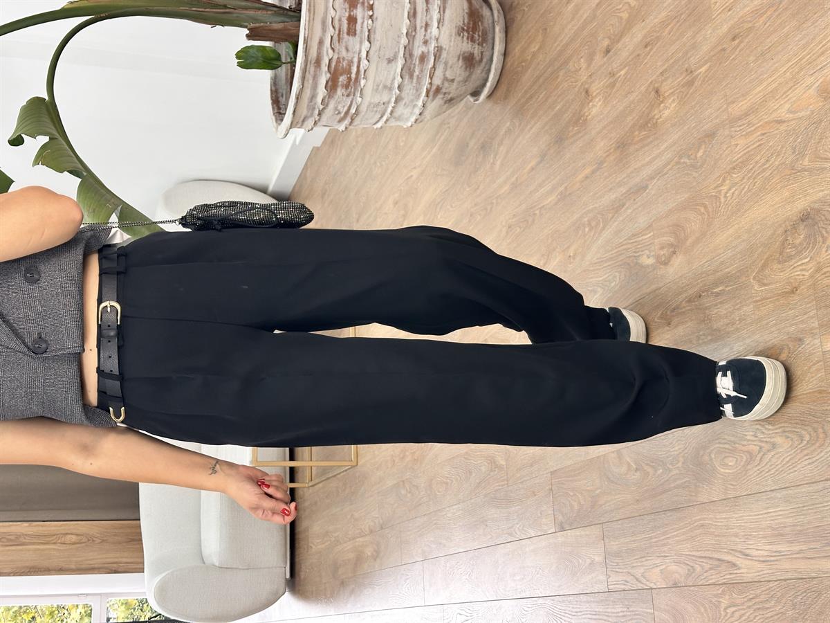 Yüksek Bel Bol Paça Palazzo Pantolon - Siyah