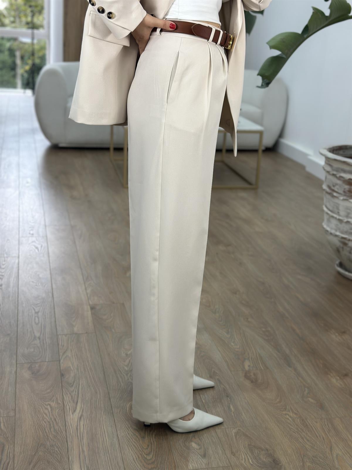 Yüksek Bel Bol Paça Palazzo Pantolon - Bej