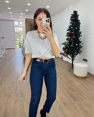 Yüksek Bel Boyfit Jean-Koyu Lacivert