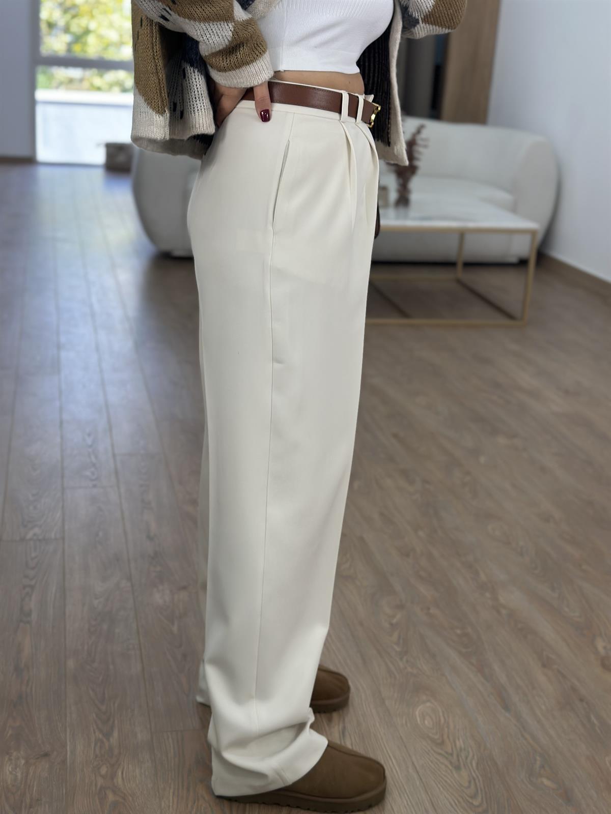 Yüksek Bel Çift Pileli Palazzo Pantolon-Taş