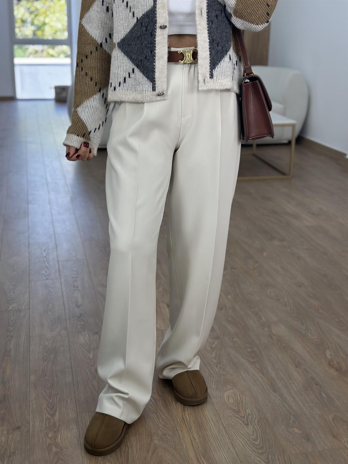 Yüksek Bel Çift Pileli Palazzo Pantolon-Taş