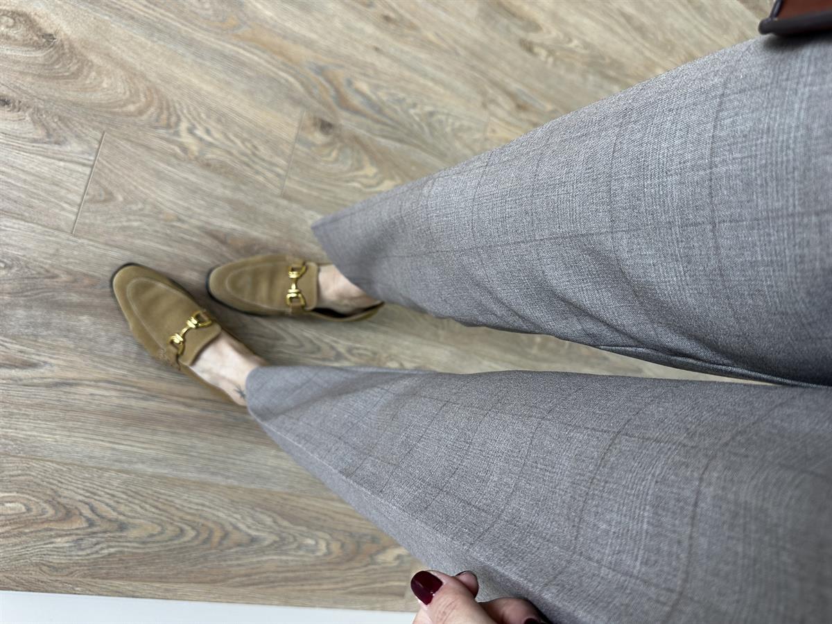 Yüksek Bel Ekoseli Havuç Pantolon - Vizon