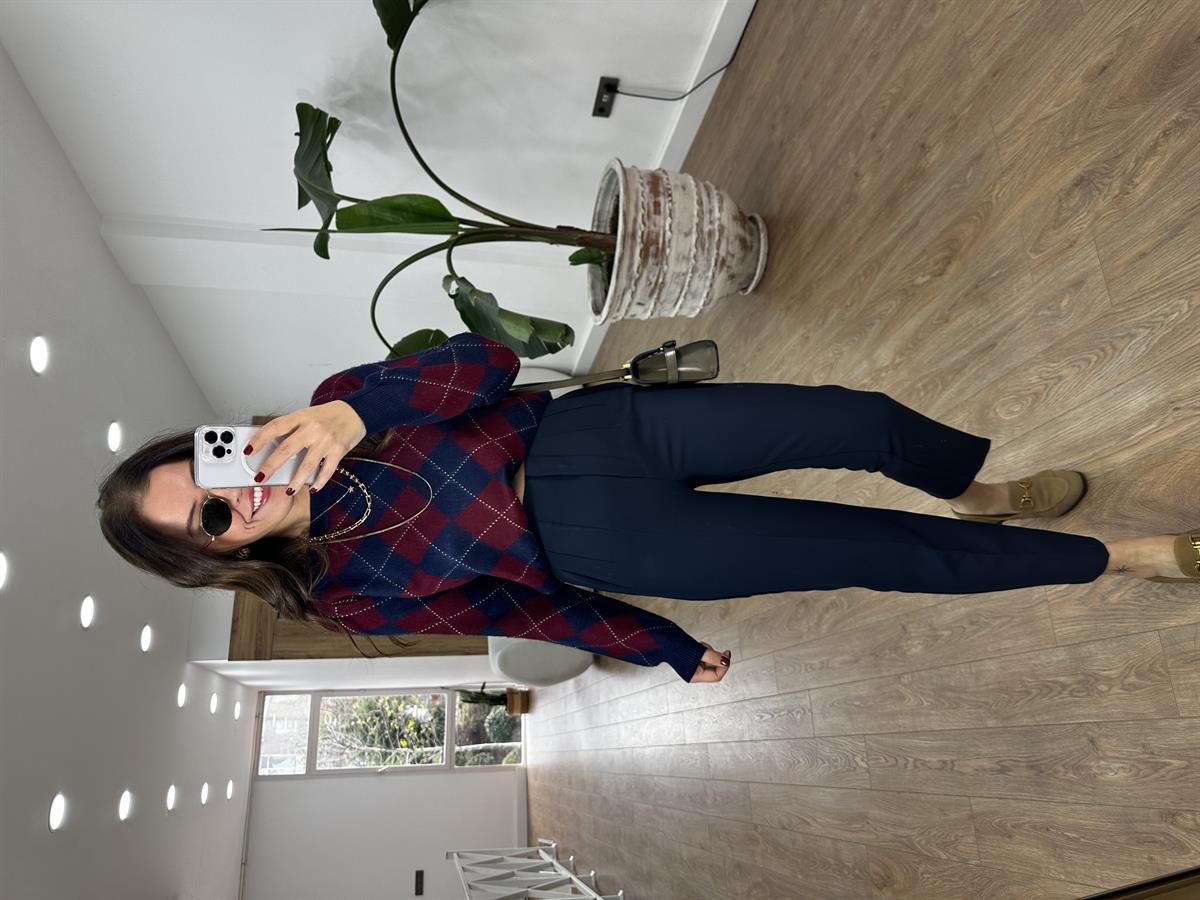 Yüksek Bel Flatolu Pantolon - Lacivert