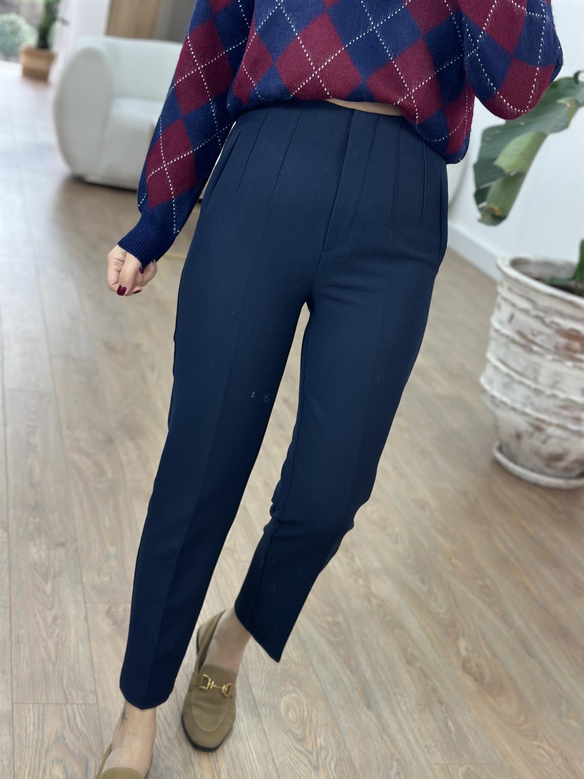 Yüksek Bel Flatolu Pantolon - Lacivert