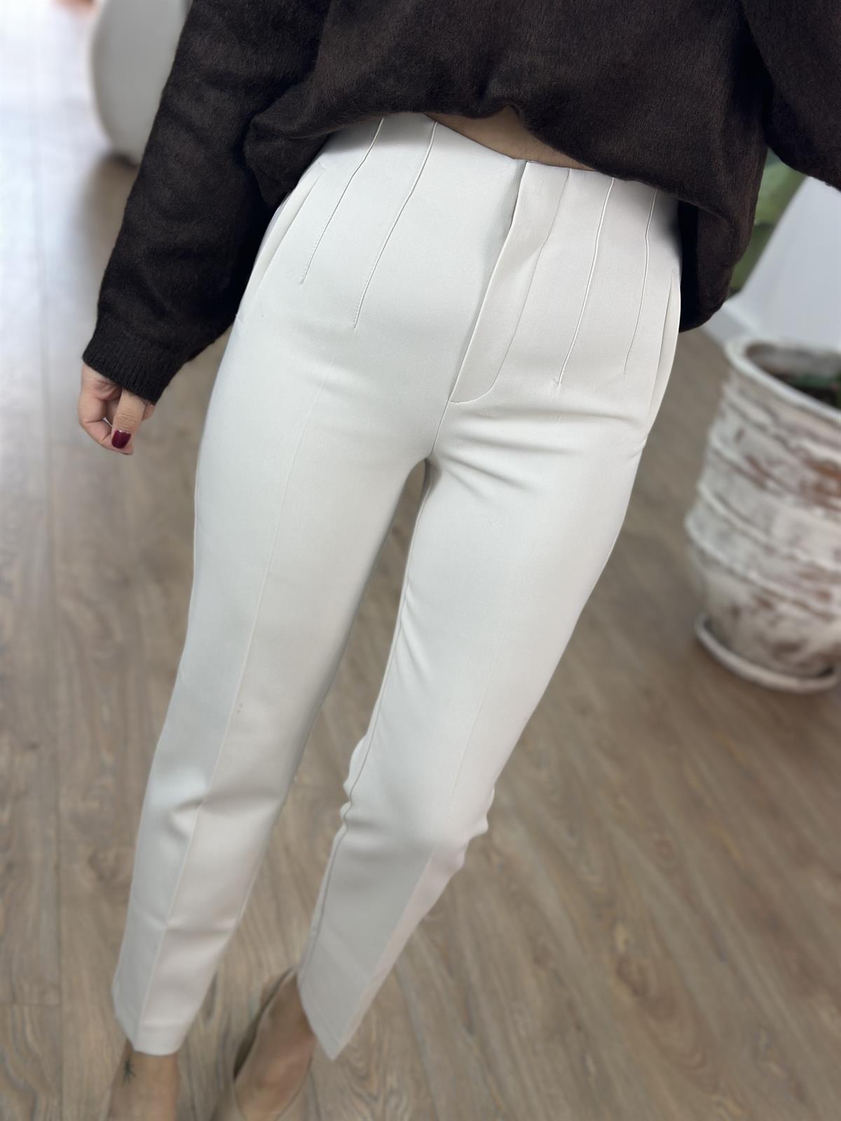 Yüksek Bel Flatolu Pantolon - Taş