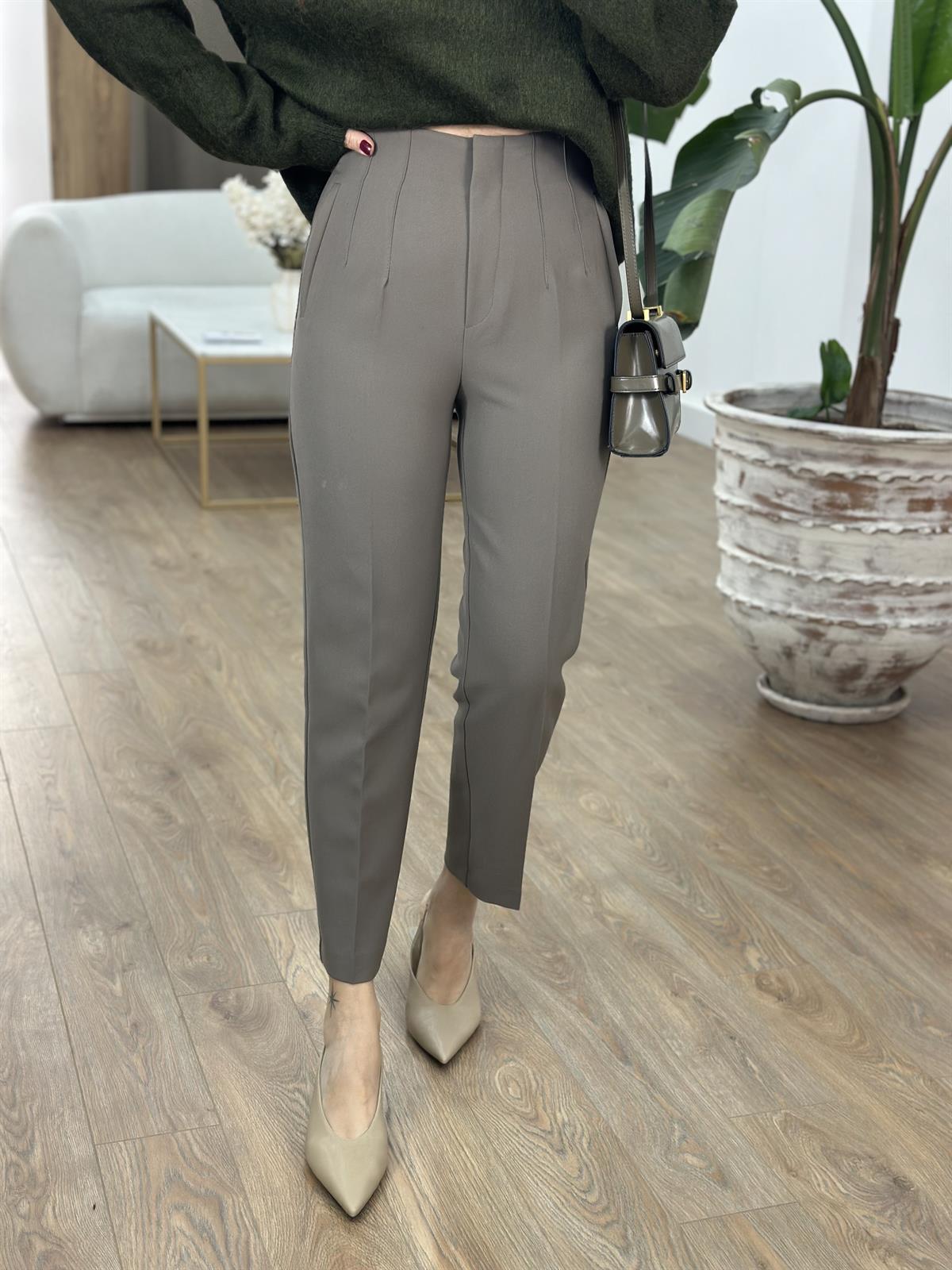 Yüksek Bel Flatolu Pantolon - Vizon