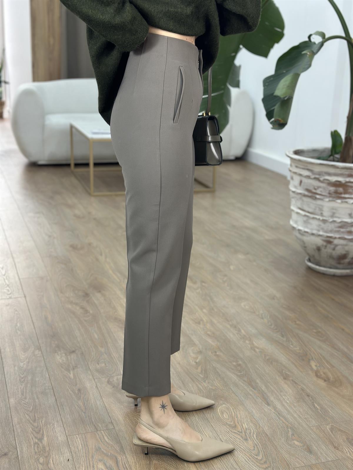 Yüksek Bel Flatolu Pantolon - Vizon