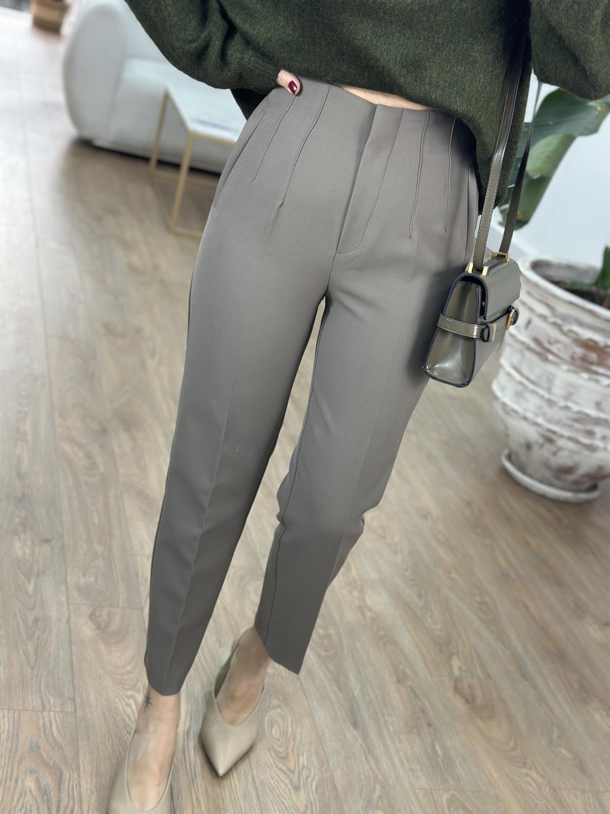 Yüksek Bel Flatolu Pantolon - Vizon