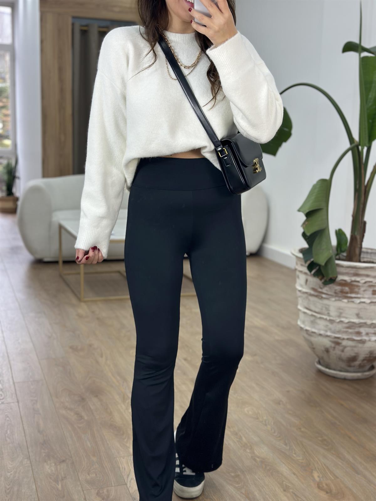 Yüksek Bel İspanyol Paça Tayt - Siyah