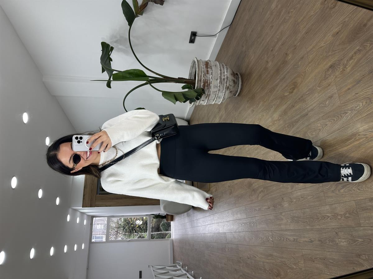 Yüksek Bel İspanyol Paça Tayt - Siyah