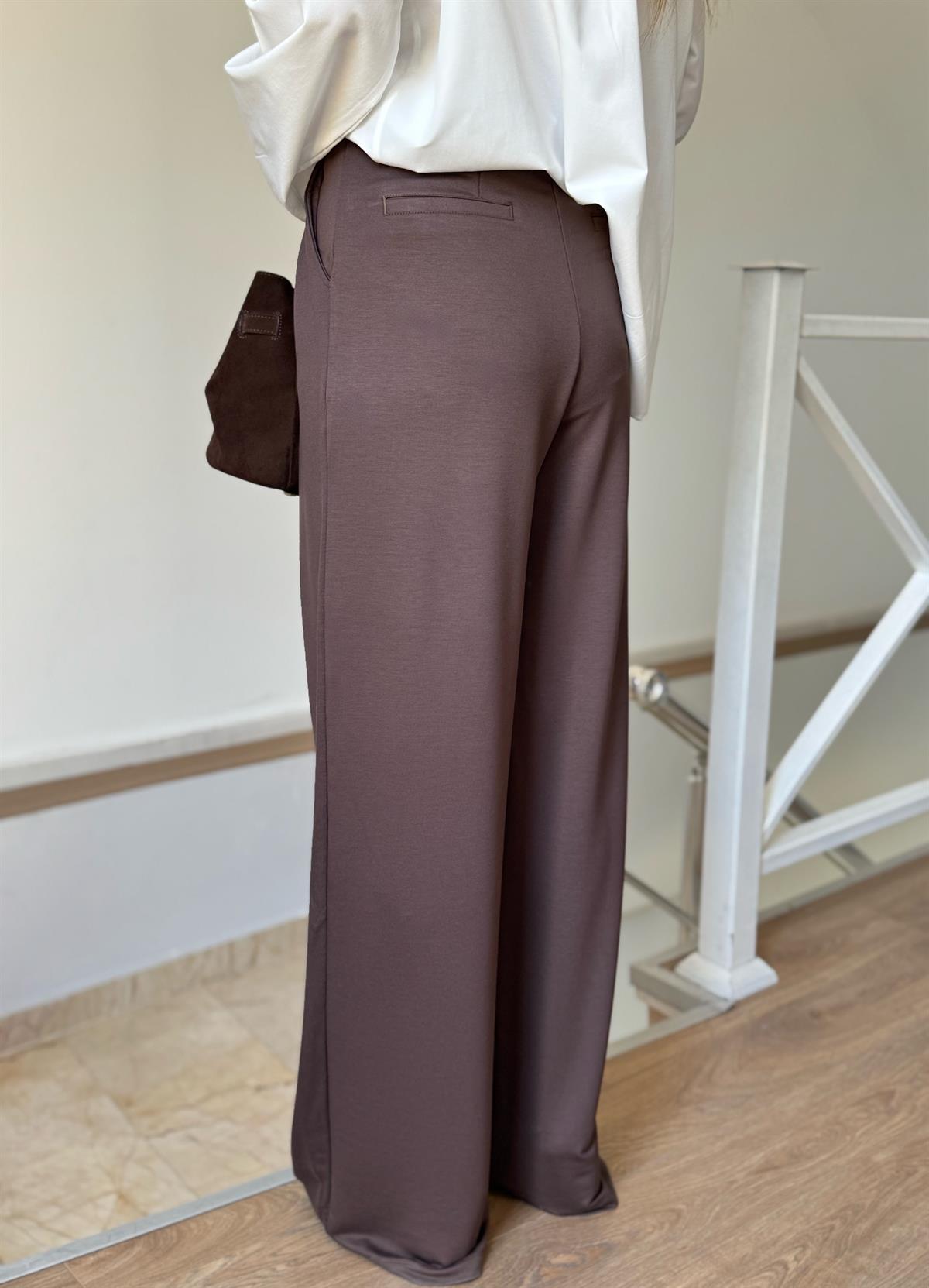 Yüksek Bel Modal Palazzo Pantolon - Kahverengi