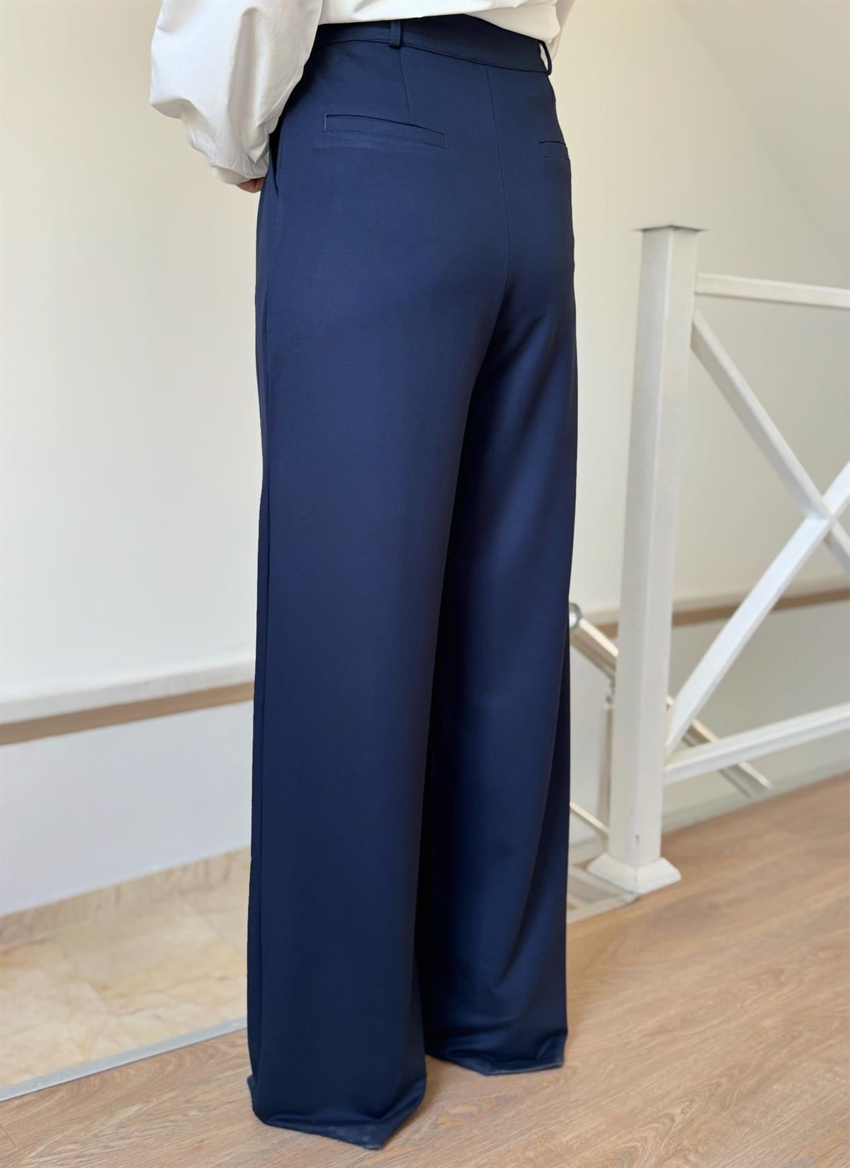 Yüksek Bel Modal Palazzo Pantolon - Lacivert