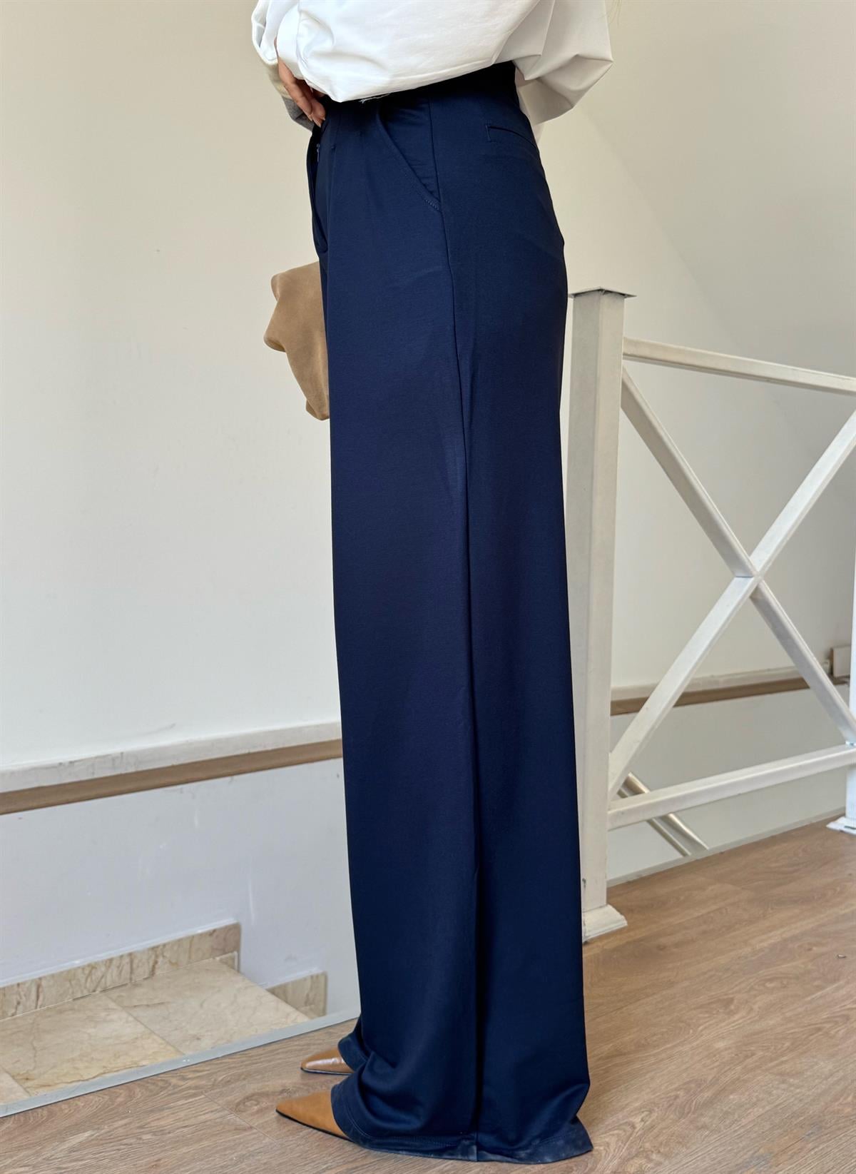 Yüksek Bel Modal Palazzo Pantolon - Lacivert
