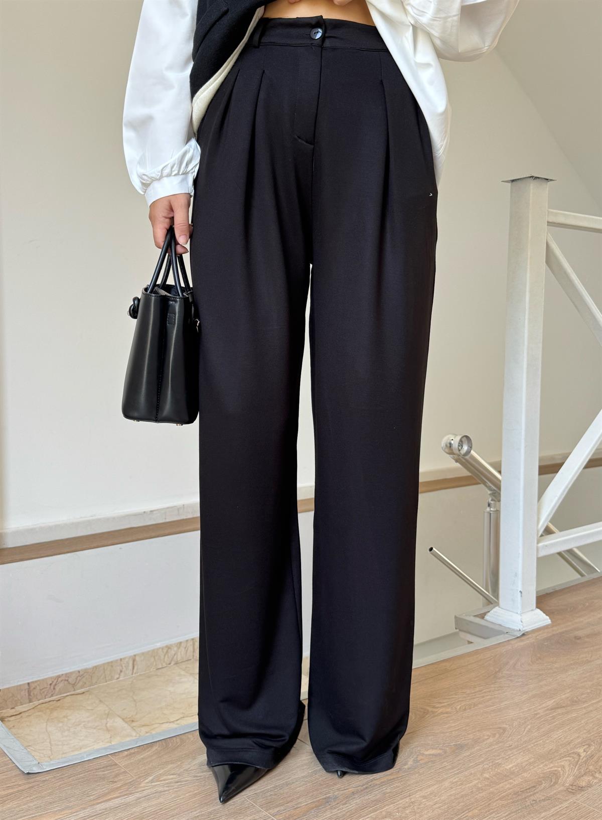 Yüksek Bel Modal Palazzo Pantolon - Siyah