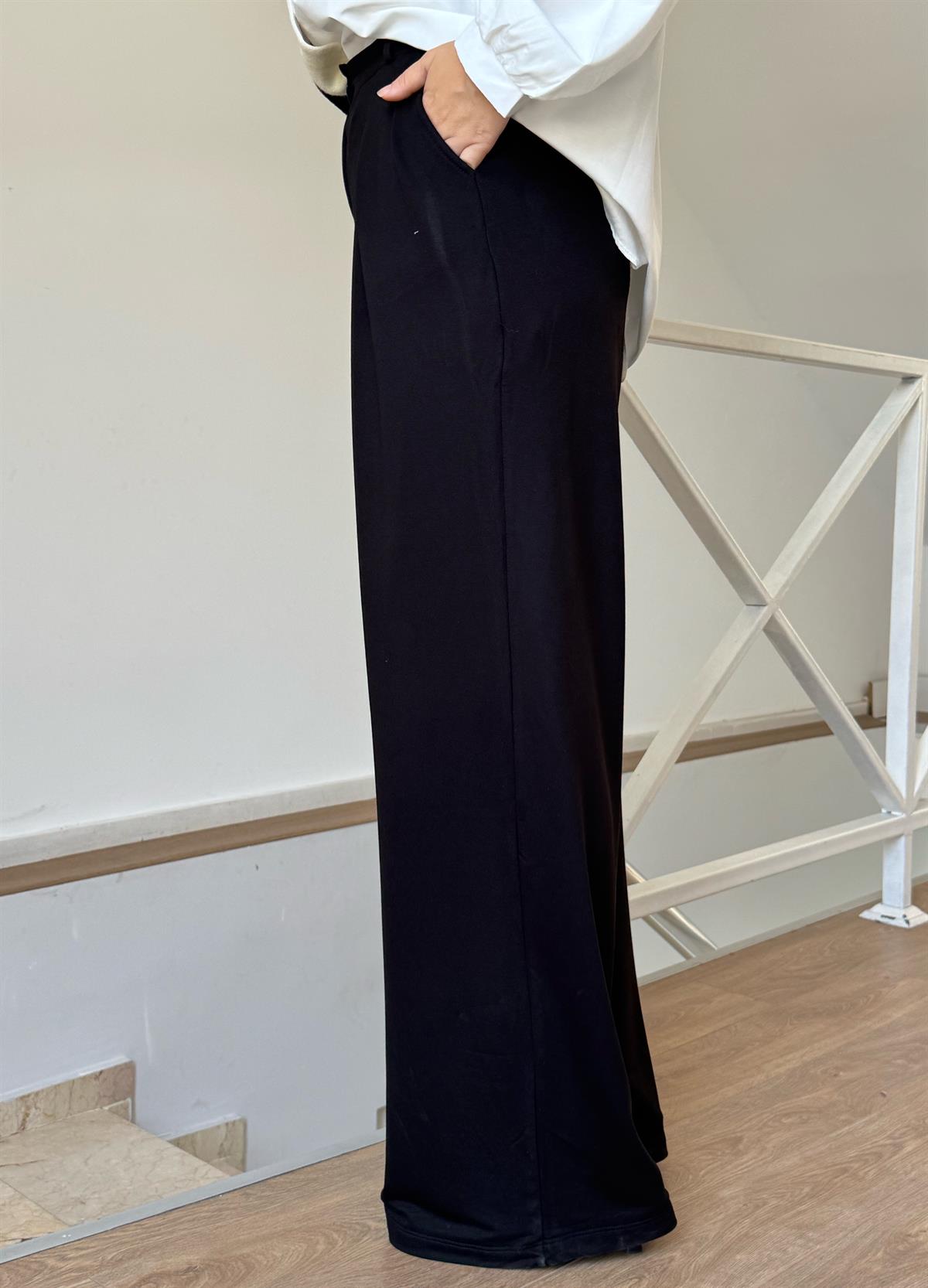 Yüksek Bel Modal Palazzo Pantolon - Siyah