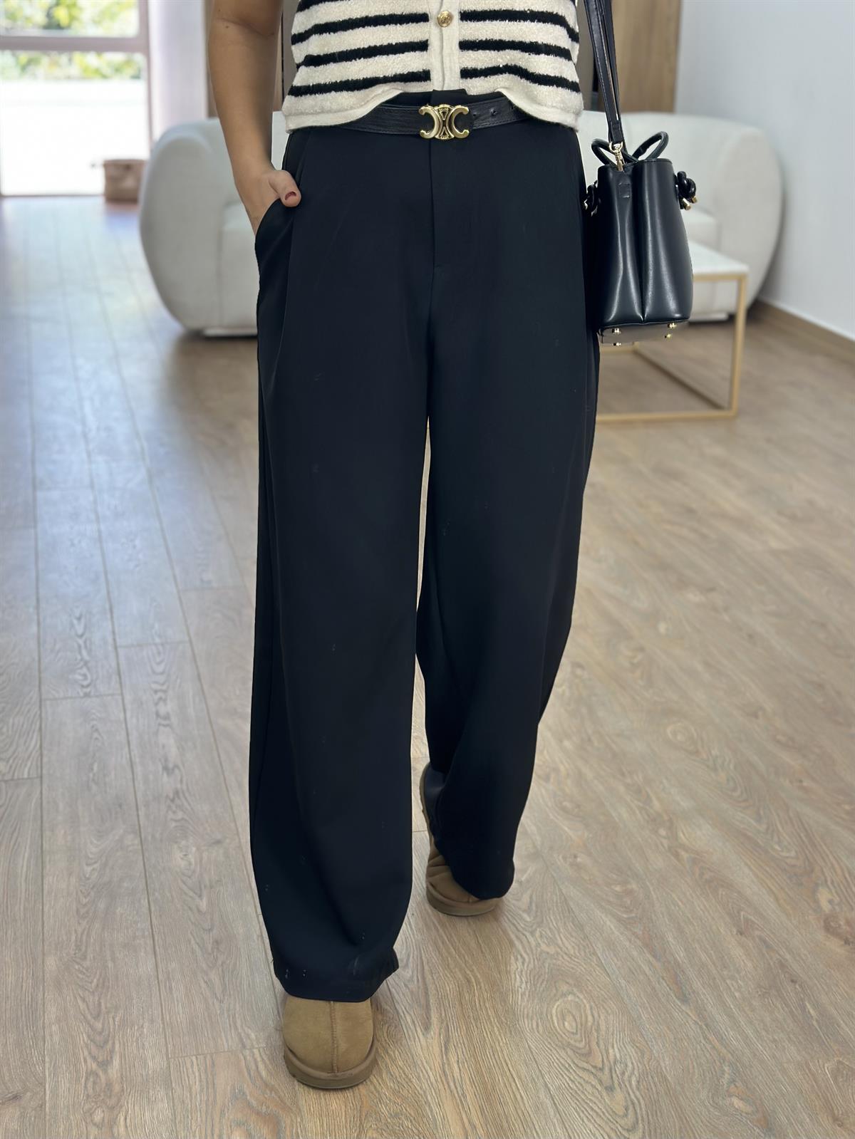 Yüksek Bel Tek Pileli Palazzo Pantolon-Siyah