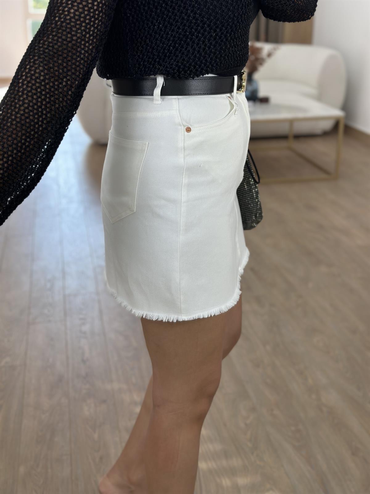 Yüksel Bel Denim Etek - Ekru