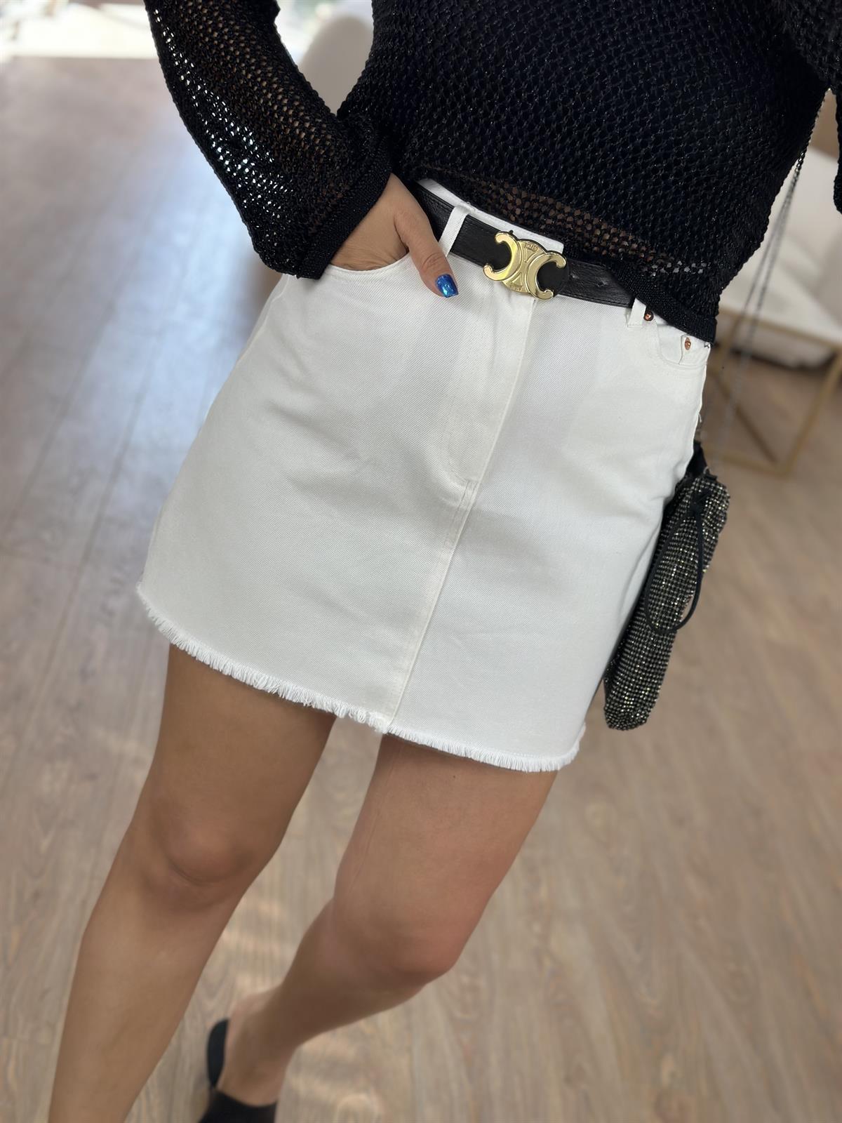 Yüksel Bel Denim Etek - Ekru