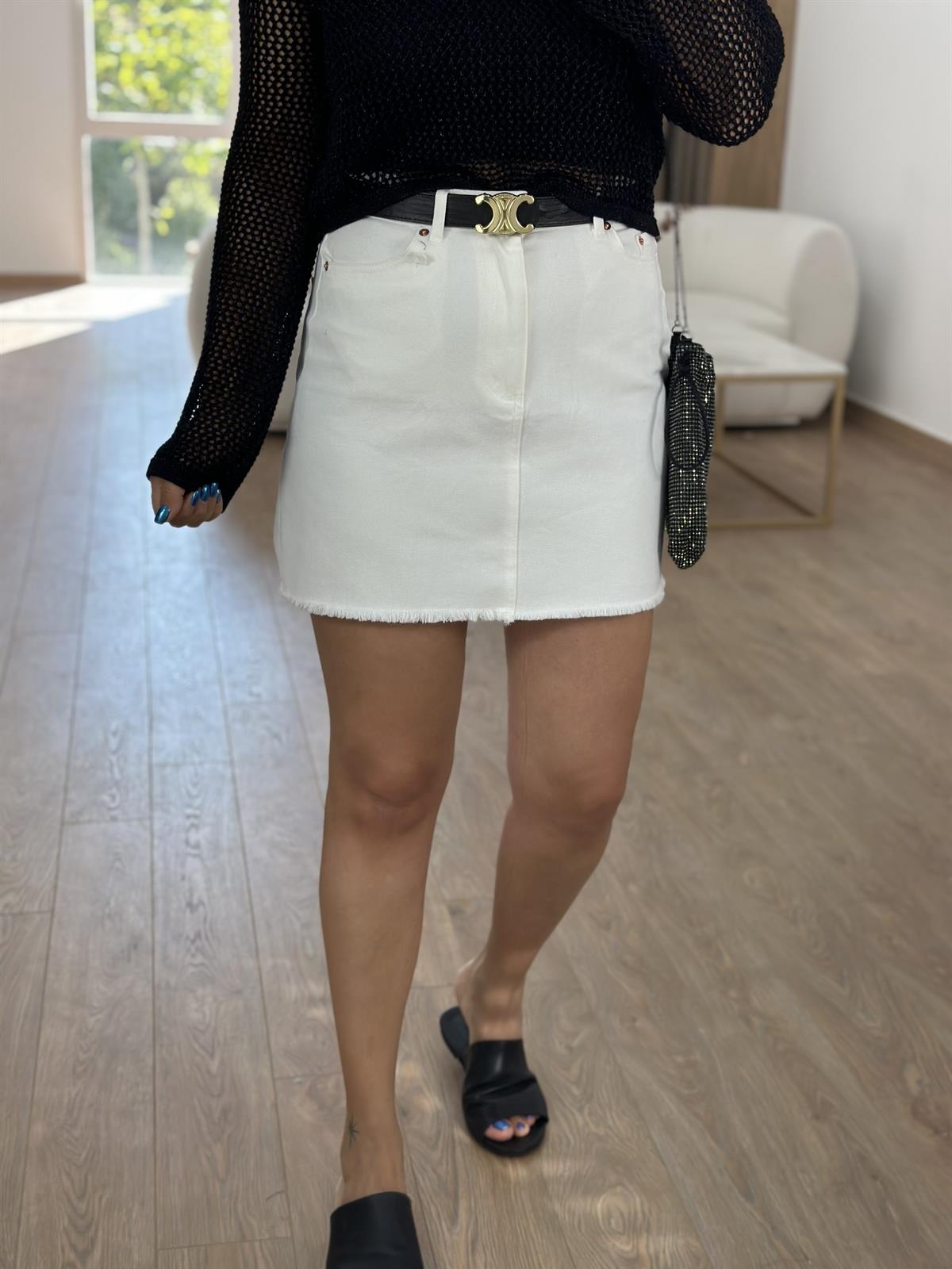 Yüksel Bel Denim Etek - Ekru