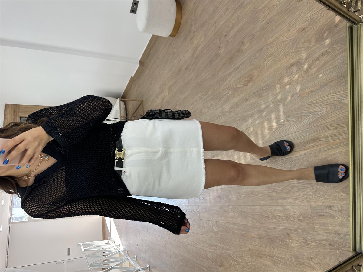 Yüksel Bel Denim Etek - Ekru