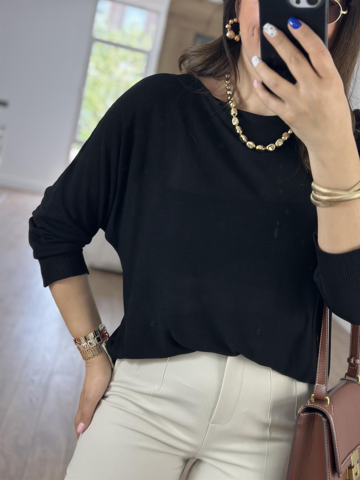 Yumuşacık Yanı Yırtmaçlı Merserize Triko-Siyah