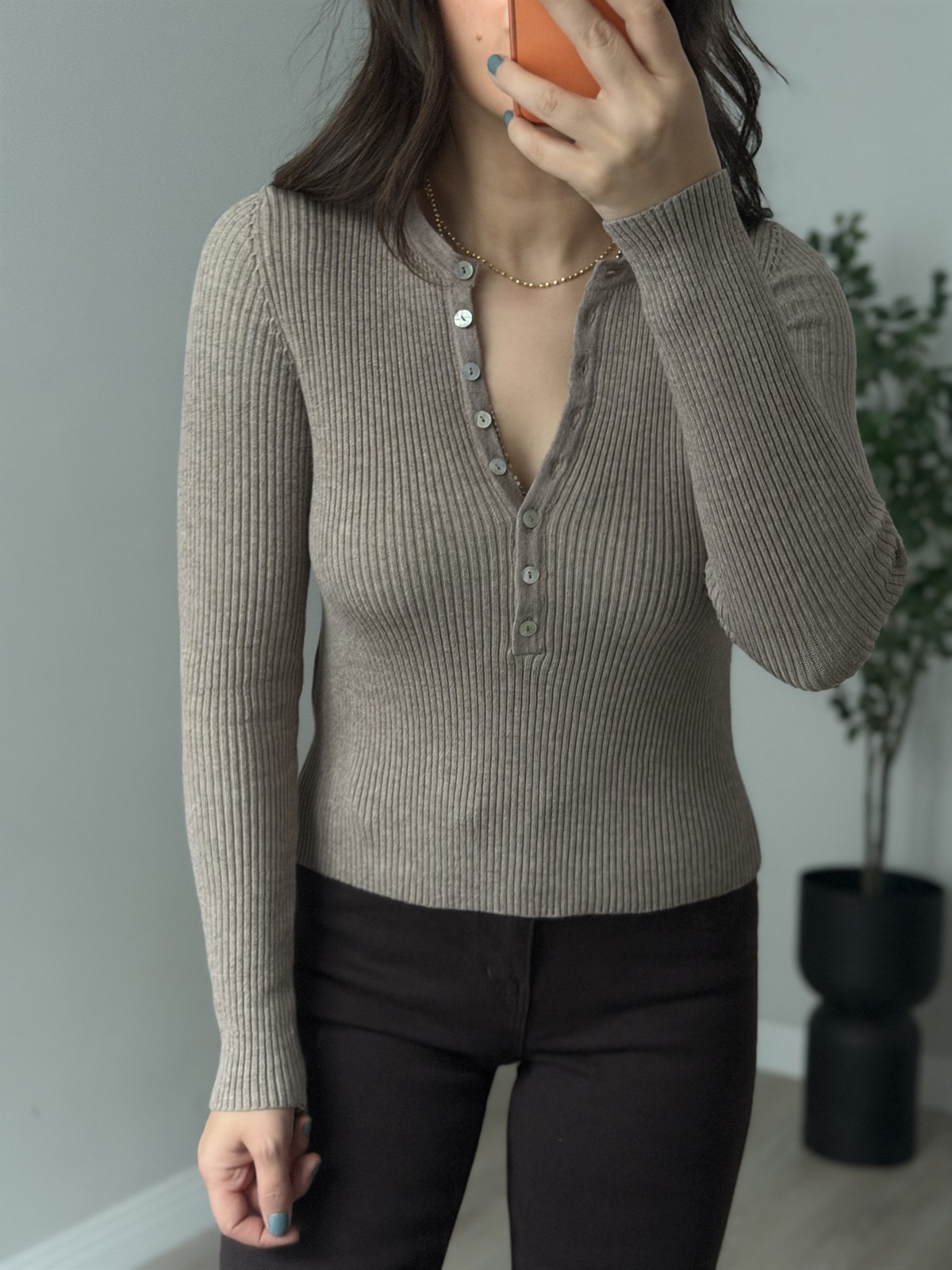 Yumuşak Dokulu Likralı Fitilli Triko - Bej