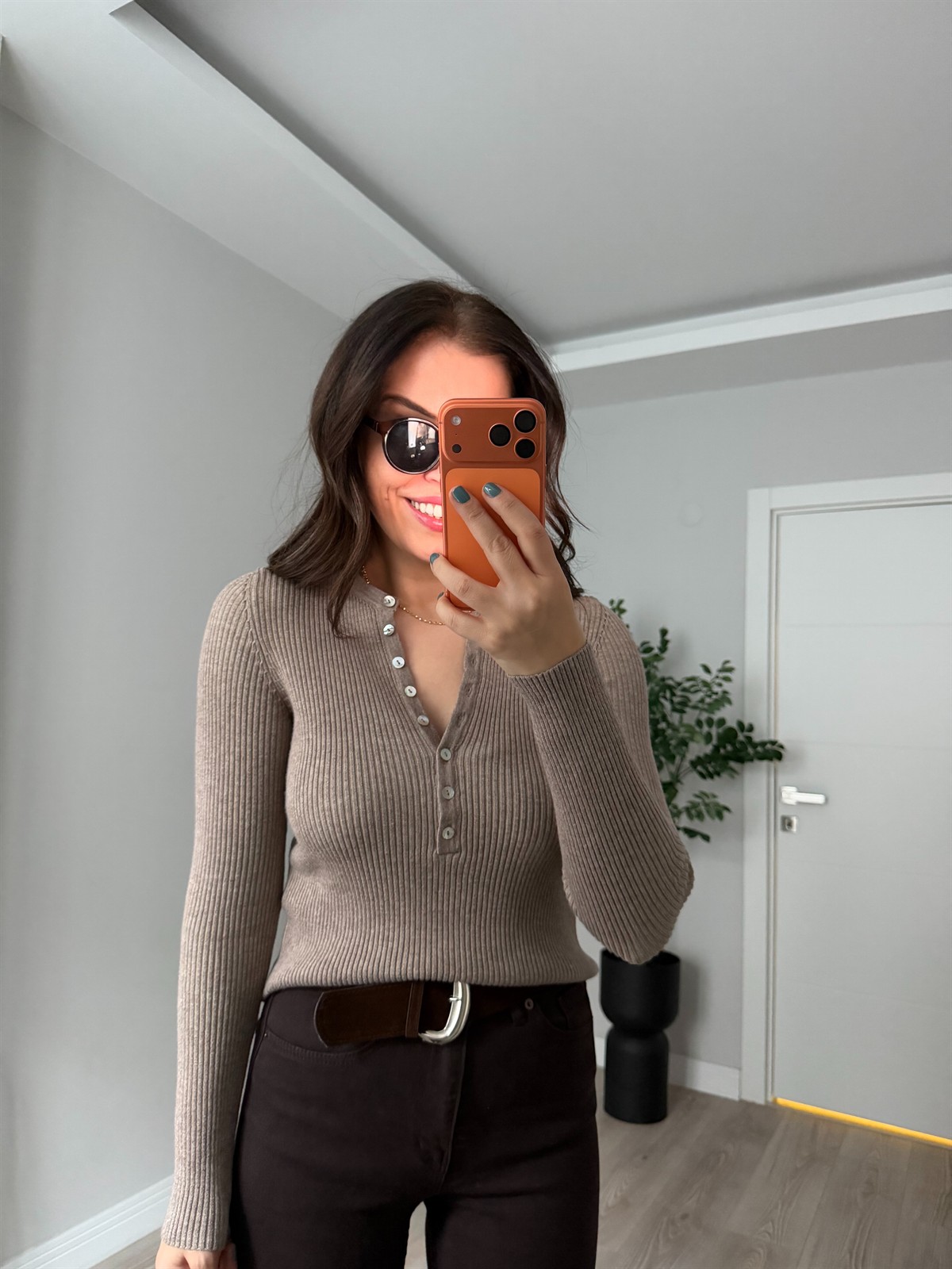 Yumuşak Dokulu Likralı Fitilli Triko - Bej