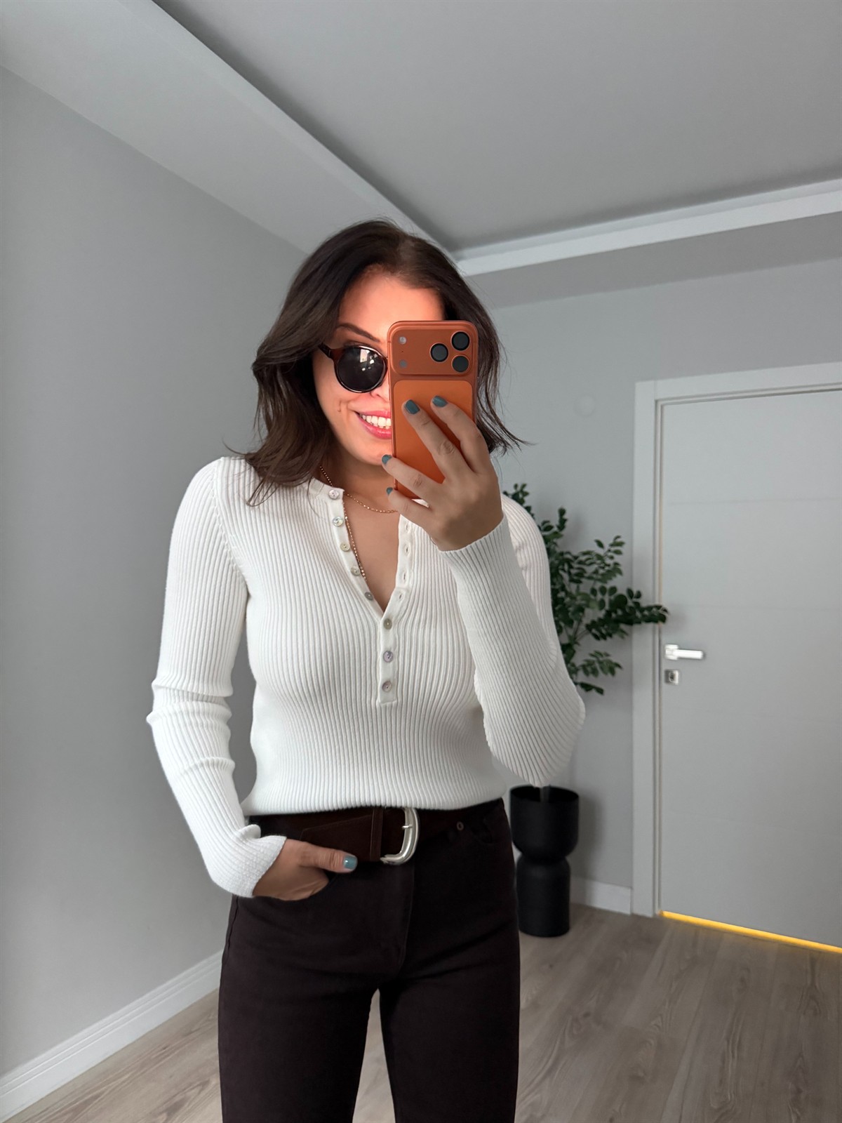 Yumuşak Dokulu Likralı Fitilli Triko - Ekru