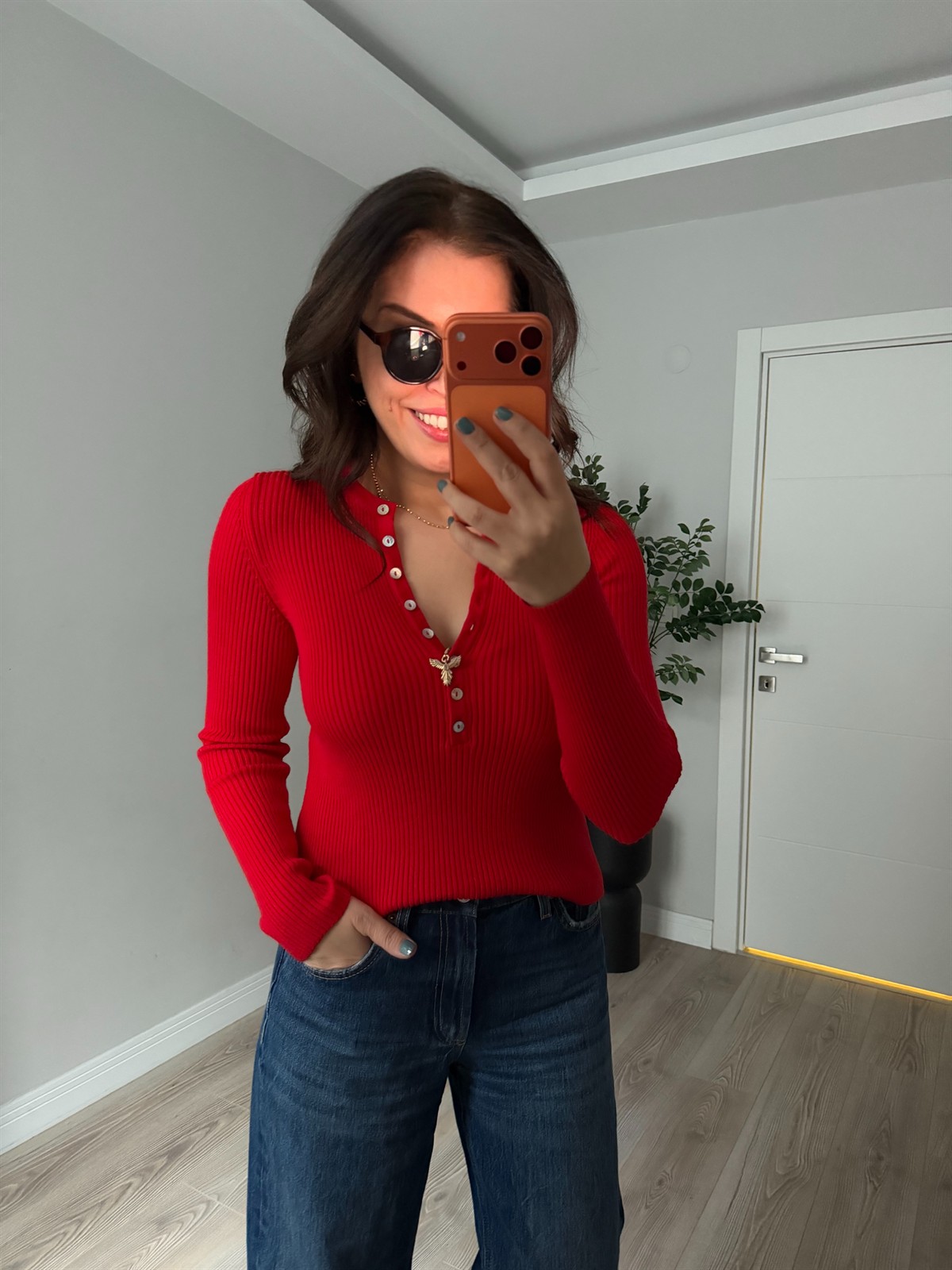 Yumuşak Dokulu Likralı Fitilli Triko - Kırmızı